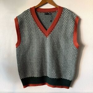 Dazy Chevron Pattern Sweater Vest - Black, White, and Orange